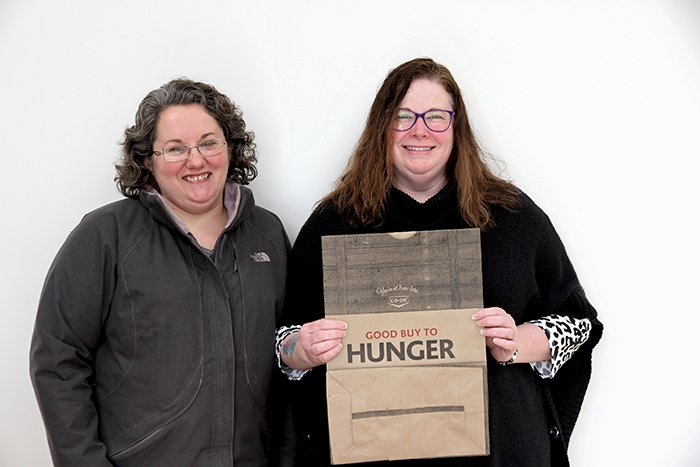 Rolna Pranke and Darcy Baczuk of Caring Communities are preparing for the second annual “Good Buy to Hunger” campaign to help needy families in the community at Easter.